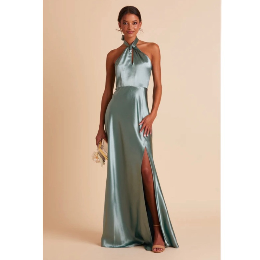 Birdy Grey Monica Satin Halter Sea Glass Maxi Bridesmaid Dress